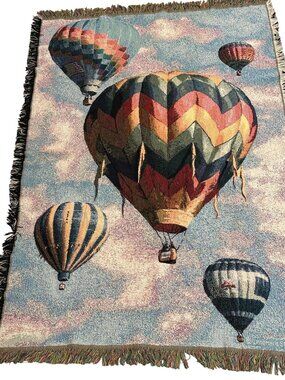 Goodwin Weavers Hot Air Balloons Cotton Throw Woven Tapestry Fringe Landmark